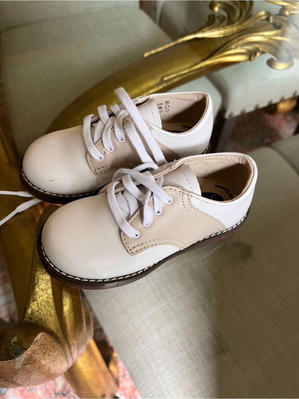 Classic Cream Kids Lace-Up Dress Shoes Footmates Saddle Oxford